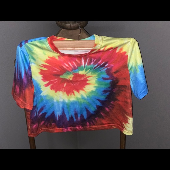 SHEIN rainbow tie-dye crop top- SML - Picture 6 of 7